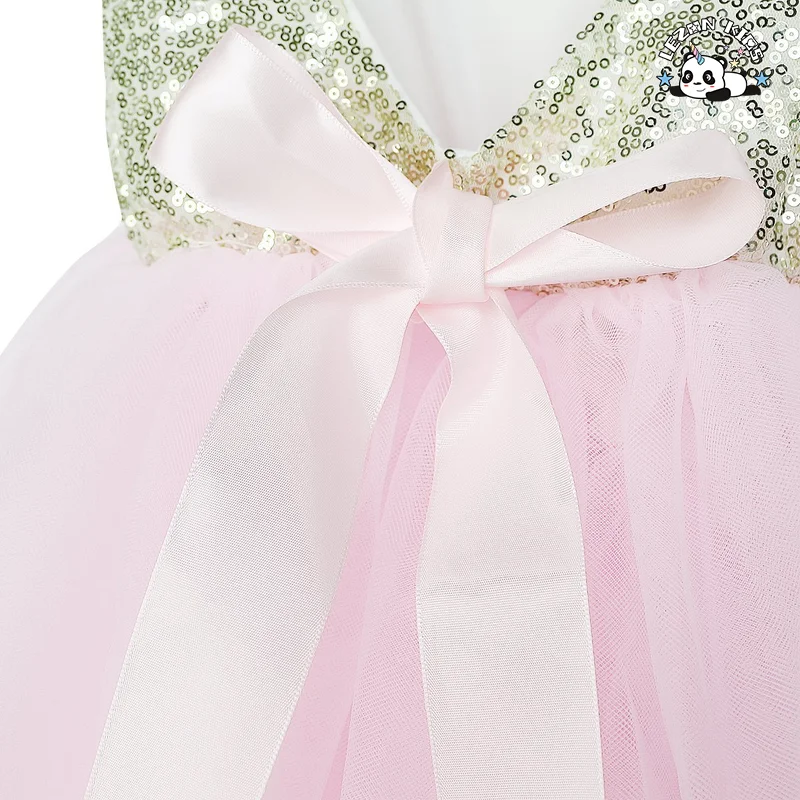 LEZONKIDS - New Fashion Round Neck Sleeveless Dress Girls Sequined Mesh Tutu Princess Girls Dress for Kids